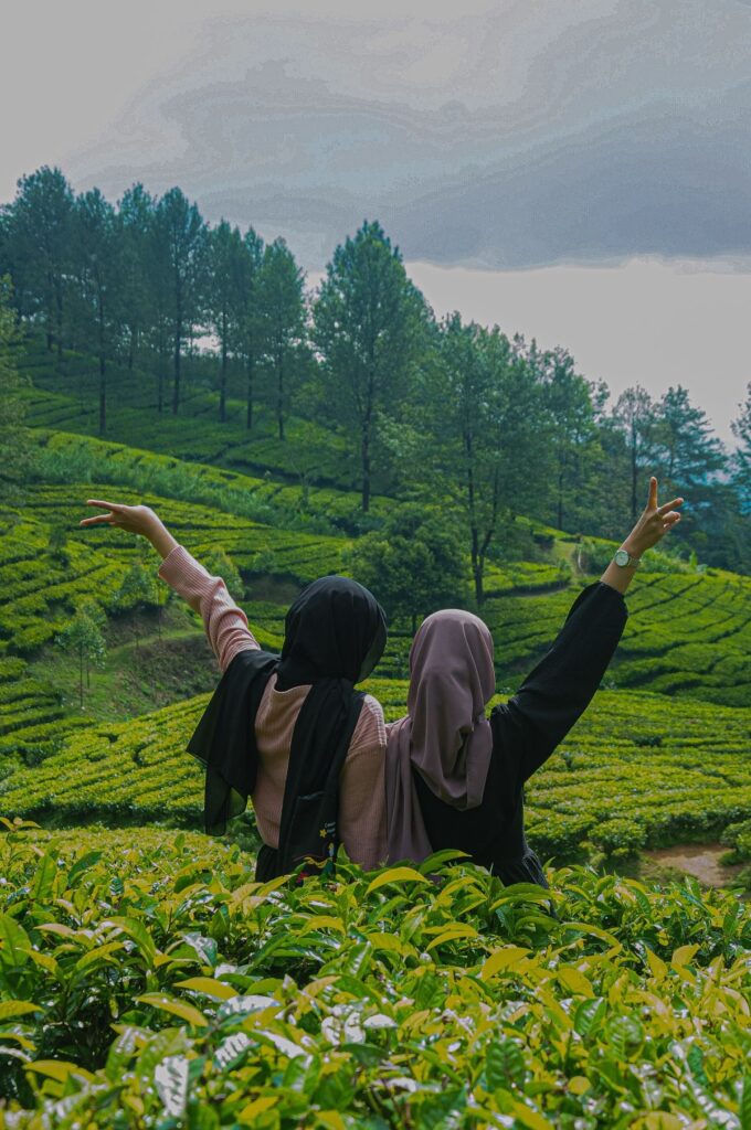 Women travelers walking through tea plantations included in Kerala tour packages