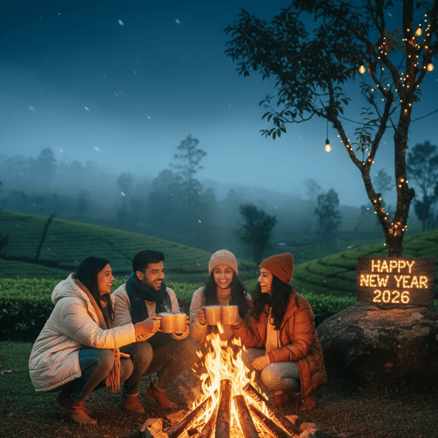 friends enjoying Munnar campfire during New Year trip – Kerala tour packages