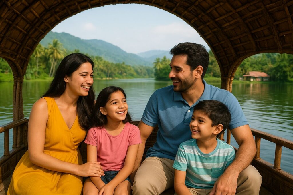 Parents and kids relaxing during December Kerala tour packages