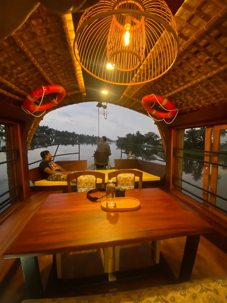 Comfortable interior of Alleppey houseboat for summer travel in Kerala