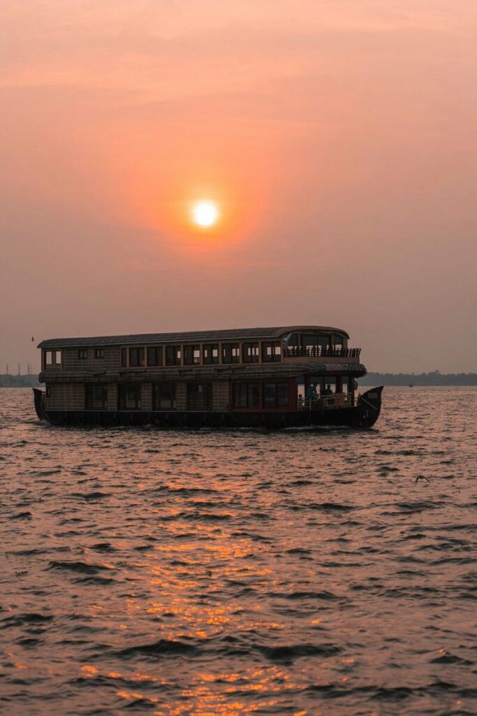 Alleppey backwater cruise sunset summer